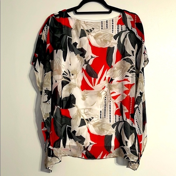 Calvin Klein Red and Black Scoop Neck Short Sleeve‎ Blouse - Picture 1 of 6